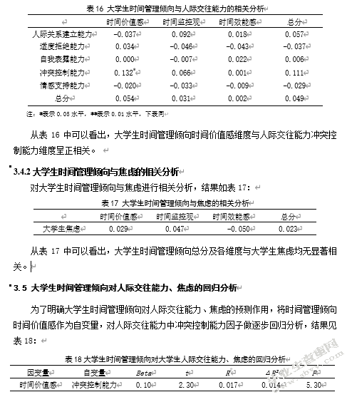 大学生时间管理倾向与人际交往能力、焦虑的相关研究